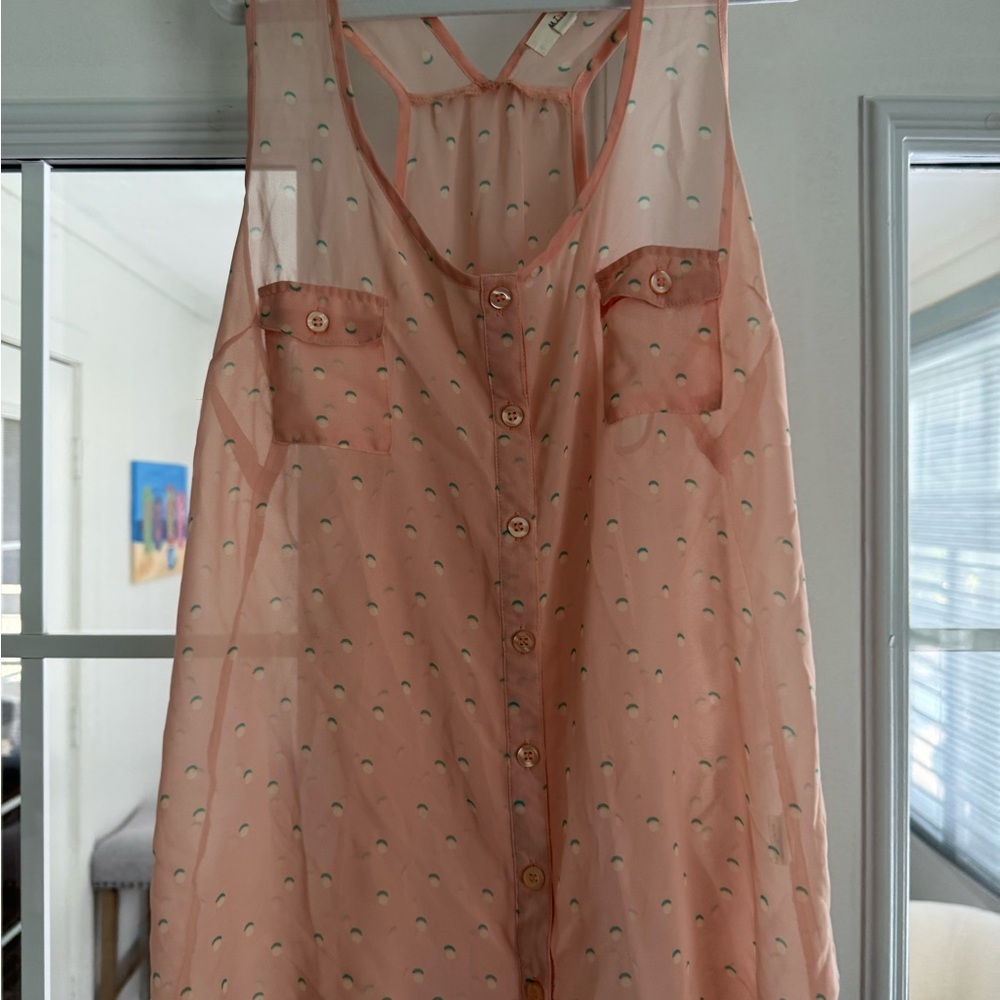 Mine Peach Sheer Button-Down Chemise